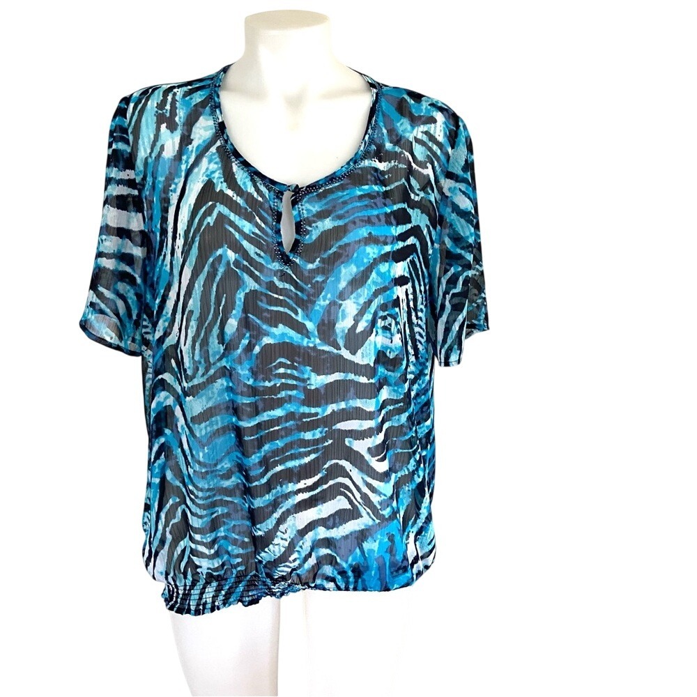 3/$25 Chicos blue animal tiger print blouse